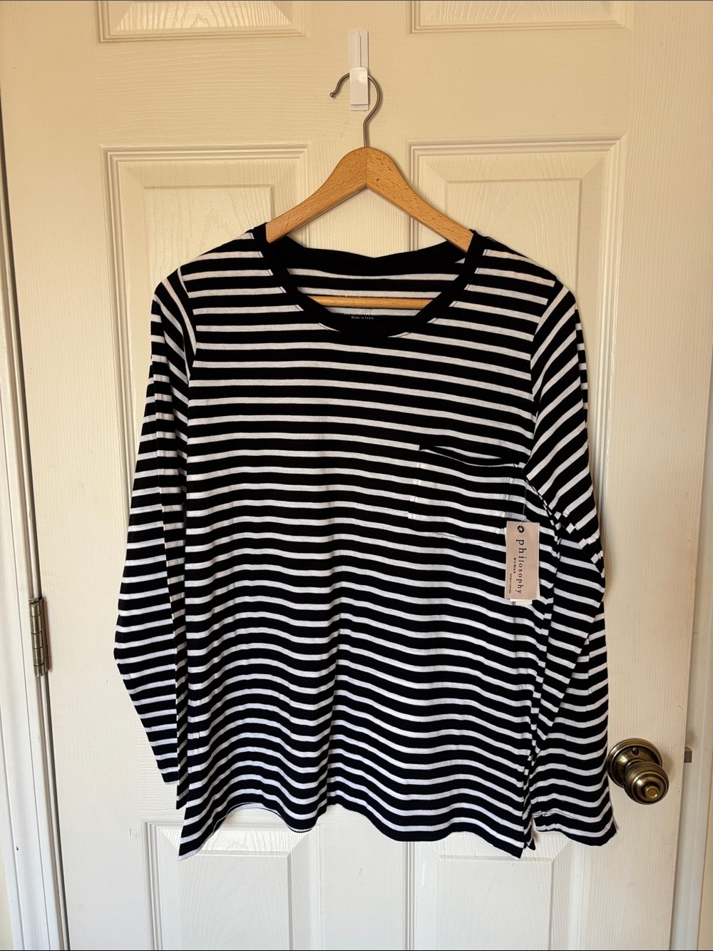 Philosophy Black and White Striped Long Sleeve Tee